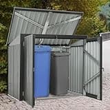 YOPTO 62" Garbage Bin Shed Stores 2 Trash Cans Metal Outdoor Storage,Stainless Galvanized Steel House with Sloped Roof & Lockable Door,Waterproof Cabinet Shelter for Patio,Lawn,Black