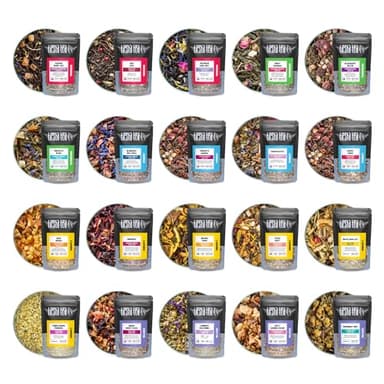 Tiesta Tea - Discovery Sampler Dry Flight Set, Loose Leaf, High to No Caffeine, Hot & Iced Up to 200 Cups, Tea Variety Pack with Green, Herbal, Black & Chai Brew, 20 Resealable Sample Pouches