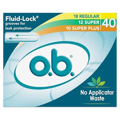 o.b. Tampons No Applicator, Fragrance-Free - 40ct (18ct Regular/12ct Super/10ct Super Plus) | Applicator-Free Tampons Multipack, Feminine Care, ob Tampon Multipack, Period Products