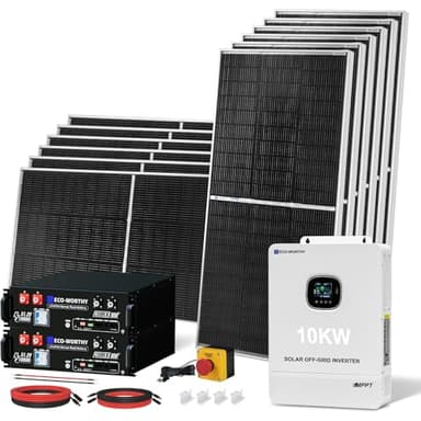 ECO-WORTHY 10KW Output 9.36KWH Off Grid Solar System Complete Kit for Home:12pcs 195W Solar Panels(2340W)+10KW 120V/240V Inverter (UL 1741)+ 2pcs 48V 100AH Lithium Batteries(UL 1973&UL 9540A)