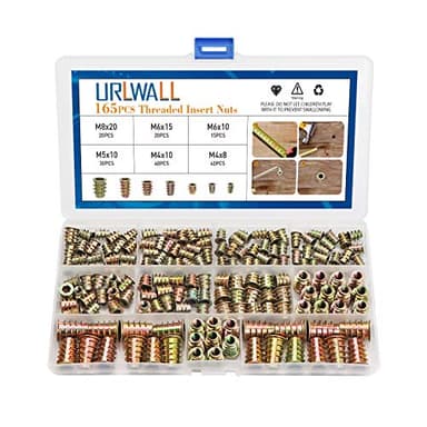 URLWALL 165PCS Threaded Inserts Nuts, Wood Insert Assortment Tool Kit, M4/M5/M6/M8 Furniture Screw in Nut Inserts Metric Bolt Fastener Hex Socket Drive for Wood Furniture Assortment
