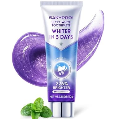SAKYPRORAL Purple Toothpaste for Ultra Teeth Whitening, Peroxide Free & Fluoride Free, Enamel-Safe for Sensitive Teeth, Instant Brightening, 24-Hour Stain Defense, Fresh Mint, 1 Pack, 3.88 oz