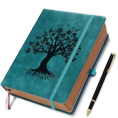 Thick Lined Journal Notebook with Pen, 360 Pages 100gsm Paper, Brown Sprayed Edge, Journal for Writing B5 Ruled Notebook ,Leather Hardcover,Perfect for Work, Office or School, 7.8'' x 10'' SeaGreen