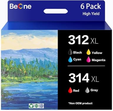 BeOne 312XL 314XL Ink Cartridges Replacement for 312XL 314XL Ink Cartridges Work with Expression Photo XP-15000 XP-8500 XP-8600 Printer(6 Pack,1Black,1 Cyan,1 Magenta,1 Yellow,1 Red,1 Gray)