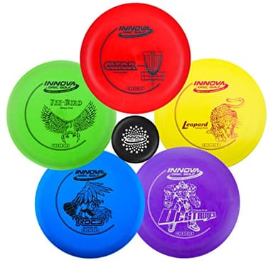 Innova Disc Golf Starter Set –Colors May Vary 160-180g – Includes Putter, Mid Range, 2X Fairway Drivers, Distance Driver, Mini Marker Beginner Disc Golf Set