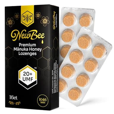 Manuka Honey Lozenges, 16 Count Made W/UMF 20+, MGO 1046 New Zealand Manuka Honey, UMF Certified, Monofloral, Traceable from Hive to Hand
