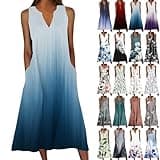 Maxi Dresses for Women 2025 Beach Sundresses for Women 2025 Vacation Casual Plus Size Midi Sun Dress Loose Flowy Summer Boho Long Dresse Trendy Blue Womens Sun Dresses 2025 S