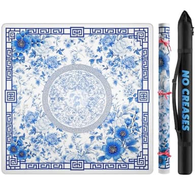 Xmoiqer Mahjong Mat for Table 33x33 Inch, No-Crease, Anti-Slip, Noise-Reducing American Mahjong Mat, Mahjong Table Mat with Carry Bag,Neoprene Mahjong Mat for Poker, Card, Board(Blue)