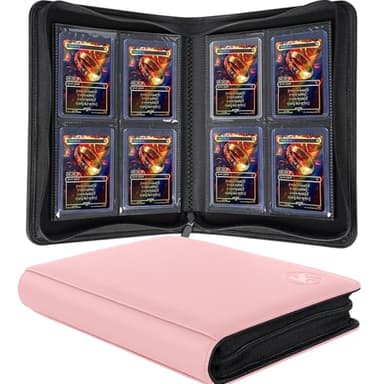 KUOOKING Top loader Binder, Holds 128+ Toploaders, 4 Pocket Top Loader Card Storage Case, Double-Sided Pockets for trading card in 3 x 4'' Toploaders（Pink）