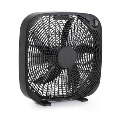 Amazon Basics 3-Speed Box Fan for Bedroom, Portable with Carry Handle, Powerful Airflow, 5 Blades, Lightweight Design, 67 Watts, 20-Inch, Black, 6.8"D x 20.86"W x 21.33"H