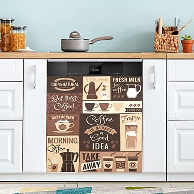 Coffee Topics Cafe Design Dishwasher Magnet Cover Magnetic Sticker Dish Washer Door Panel Cover Fridge Appliance Magnet Decal Sheet Kitchen Decor 23x26 inch