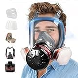 Full Face Gas Mask - Gas Masks Survival Nuclear and Chemical with 40mm Activated Carbon Filter & 6001 Cartridges Reusable Respirator for Organic Vapor Gases Dust Painting Polishing Welding