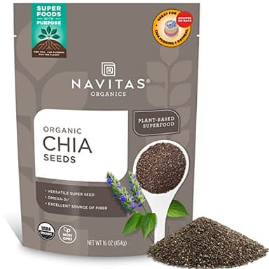 Navitas Organics Chia Seeds – For Chia Pudding, Smoothies, Baking, Salads & More – Omega 3, Fiber, Minerals - USDA Organic, Non GMO, Kosher, Gluten Free, Keto (16oz. Bag, 15 Servings)