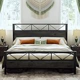LIKIMIO King Bed Frame, Tall Industrial Headboard 51.2 ", Platform Bed Frame with Strong Metal Support, Solid and Stable, Noise Free, No Box Spring Needed, Easy Assembly, Charcoal Grey