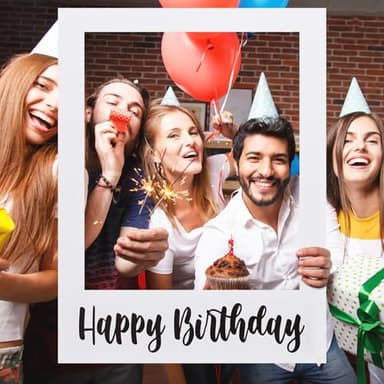 Beeveer 32 x 24 Inch Extra Large Happy Birthday Photo Booth Selfie Frame Props Picture DIY Cutouts Photo Backdrop Cardboard Props for Party Supplies Favors(Vertical,White)