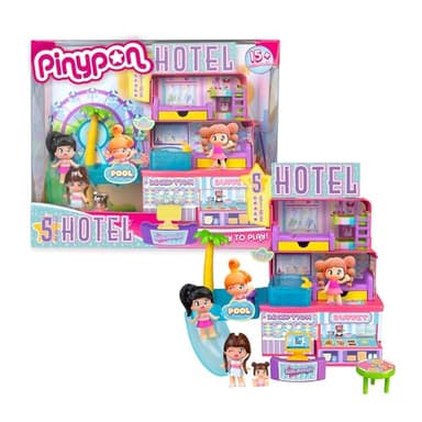 Pinypon - 5 star hotel, hotel playset with 2 figures, hotel accessories included, hotel consisting of reception, buffet, family room and suite, for children from 4