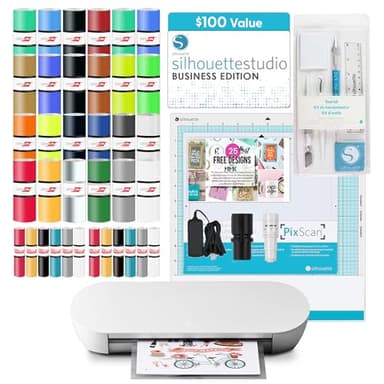Silhouette America Portrait 4 Vinyl Cutting Machine, Deluxe Bundle - 9” Vinyl Cutter with PixScan, Business Edition Software, 12 Sheets of HTV, 24 Sheets of Oracal, and Tool Kit for Crafters