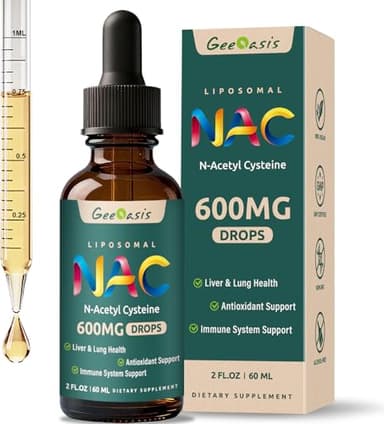 Geeoasis Liposomal Liquid NAC Supplement N-Acetyl Cysteine Drops, N Acetyl Cysteine 600 mg with Quercetin & Zinc for Adults & Kids, Liver & Lung Support, Antioxidant, Immune & Skin Health, 2 Fl Oz