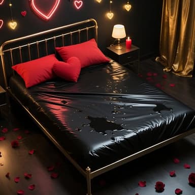 Valentine’s Day Vinyl Queen Mattress Protector Waterproof for Oil Spa Nuru Massage, Fits Bed Sheet 80x60in (203x152cm), Wipe Clean PVC Mattress Cover Against Stain Silicone for Romantic Celebration