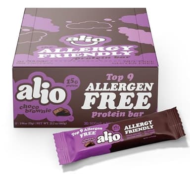 Alio Protein Bars - Choco Brownie (12 Bars) – Free From The Top 9 Food Allergens, High Protein, Low-Calorie, Vegan, Gluten-Free, Nut-Free, Non-GMO, Plant-Based, Seed Oil Free, Delicious & Healthy Snack
