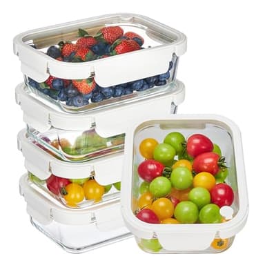 Vtopmart 5 Pack 35oz Glass Food Containers with Glass-Lids & Air Vent, Meal Prep Food Container Sets, Reusable Lunch box for leftovers, Save for Microwave, Oven, Freezer, and Dishwasher, BPA Free