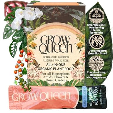 Grow Queen All-in-One Complete Organic Plant Food, Indoor Plant Food for Houseplants, Organic Fertilizer for Vegetable Gardens, 7 Formulated Single Servings Feeds 14 gal Fast and Slow Release
