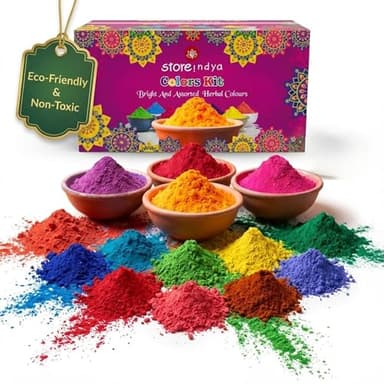 STORE INDYA Holi Powder Pack of 10 (100g each) – Non Toxic Herbal Holi Color Powder, Bright Safe and Washable Organic Formula Holi Colors for Party, Decorations & Festival Celebration | Multicolor