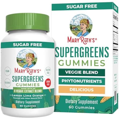 MaryRuth's Super Greens | Naturally-Occurring Quercetin | Spirulina | Broccoli Root | Kale Leaf | Sugar Free Gummies for Adults and Kids Ages 4+ | 2g Fiber | Vegan | 60 Count