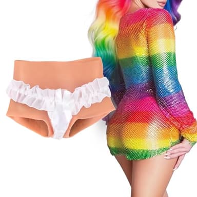 YEEFAIRY Realistic Silicone Brief Panty Underwear for Trans Women Mens Crossdresser Gaff Panties Fake Butt Hip Enhancer (Tan,L,Penetrable Canal Type)