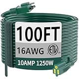HUANCHAIN Indoor Outdoor Green Extension Cord 100 ft Waterproof, 16/3 Gauge Flexible Cold-Resistant Appliance Extension Cord Outside, 10A 1250W 16AWG SJTW, 3 Prong Heavy Duty Electric Cable, ETL