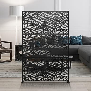 Elevens Free Decorative Privacy Screen with Stand 72" H×47" W, Outdoor Decor Privacy Fence Screen Metal Fence Panels, Outdoor Divider for Garden Patio Backyard Leaf