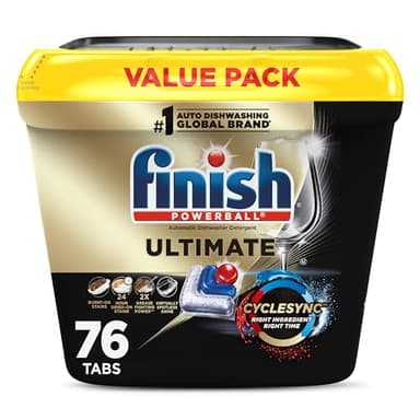 Finish Ultimate Dishwasher Pods, No Pre-Rinse Dishwasher Detergent Soap Removes Burnt-On Stain, with CycleSync Technology, Degreasing & Scrubbing Power, 76 Count