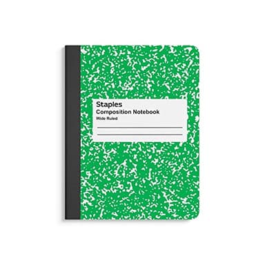 STAPLES Composition Notebook, 9.75” x 7.5”, Wide Ruled, 100 Sheets, Green Cover