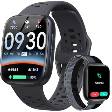 Smart Watches for Men Android iPhone (2 Bands), [1.85" AMOLED Screen] Smartwatch Fitness Tracker 3ATM Waterproof with Bluetooth Calls, AI Control, Heart Rate/SpO2/Sleep Monitor, 7 Days Battery