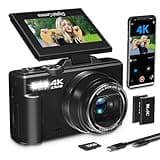 4K Digital Camera for Photography with 3" 180°Flip Screen,64MP Vlogging Camera for YouTube, HD WiFi Compact Camera with Flash, 18X Digital Zoom, 32GB TF Card & 2 Batteries（Black）