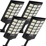 Aqraou Solar Lights Outdoor Waterproof, 6500K Dusk to Dawn Solar Street Light Motion Sensor with Remote Control, LED Security Light for Outside Garden Yard Parking Lot, Oudoor Flood Lights, 4PACK