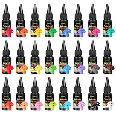 KISREL UV Resin, Upgrade 24 Opaque Colored UV Resin Kit, Solid Colored UV Resins, Rigid Ultraviolet Clear Resin for Crafts, Jewelry Making and Decoration