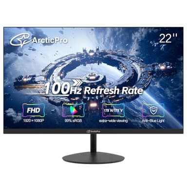 ArcticPro 22 inch 144Hz 100Hz Monitor, Full HD (1920 x 1080p) Computer Monitor, 105% sRGB, 3000:1 Contrast, 3-Sided Frameless, Ultra Slim, VESA, LowBlue Mode, Tilt Adjust, HDMI *1, VGA*1