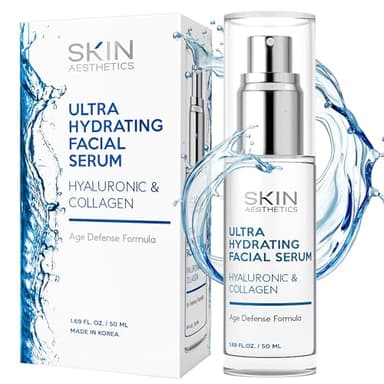 Skin Aesthetics Hyaluronic Acid Serum for Face - Dermatologist Tested - with Collagen for Anti-Aging, Ultra Hydrating, Fine Lines, Wrinkles & Acne Scar Treatment - Clean Beauty, Korean Skincare