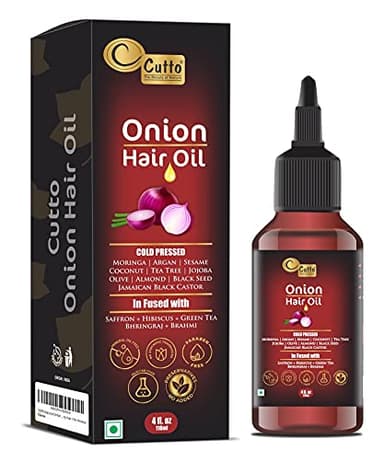 Onion Hair Oil (4 fl.oz / 118 ml) I Enriched with a blend of 15 oils and extracts I Supports long, lustrous & shiny hair I No mineral