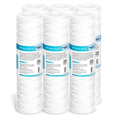 Membrane Solutions 5 Micron 10"x2.5" String Wound Whole House Water Filter Replacement Cartridge Universal Sediment Filters for Well Water - 6 Pack