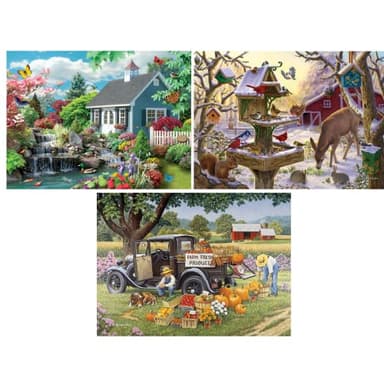 Bits and Pieces – Value Set of Three 50 Piece Jigsaw Puzzles for Adults – Dream Landscape, Home Grown, Sunrise Feasting Jigsaw Puzzles, Completed Puzzle Size: 15" x 19"
