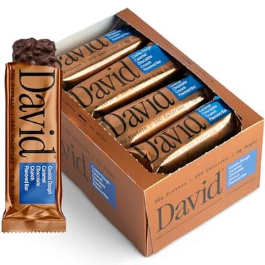 David Bronze High Protein Bars - Cookie Dough Caramel Chocolate Crunch Flavor - 0g of Sugar, Low Carb, Gluten Free - 20g of Protein, 150 Calories - On-The-Go Snack, Pack of 12
