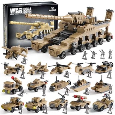 WW2 Army Tank Toys Building Sets Compatible with Lego, Create a German Dora Cannon or 16 Military Vehicles with 20 Toy Soldiers, STEM Toys for Boys Kids Age 6+ Year Old