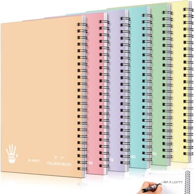 Lewtemi 6 Pack Small Left Handed Notebook 8"x5" Lefty Spiral Notebooks Wire Bound Mini Notebook 50 Sheets College Ruled Paper Journal(Multicolored)