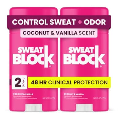 SweatBlock Clinical Strength Deodorant Antiperspirant for Women Coconut and Vanilla Scented 2 Pack 48 Hour Protection Against Sweat and Body Odor Gentle Daily Use Formula for Confidence and Freshness