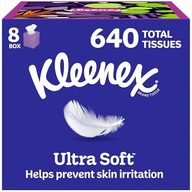 Kleenex Ultra Soft Facial Tissues, 8 Cube Boxes, 80 Tissues per Box, 3-Ply, Packaging May Vary