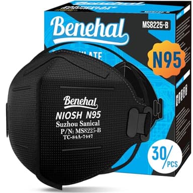 benehal NIOSH Approved N95 Mask Particulate Respirators, Pack of 30 N95 Face Masks, Individually Wrapped, Black