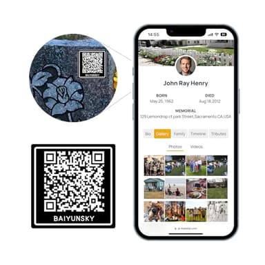 QR Memorial Webpage and QR Memorial Plaque for Cemetery Headstone Grave Marker, Sympathy Gifts for Loss of Loved One; Collect Memories, Photos, Messages from Family/Friends