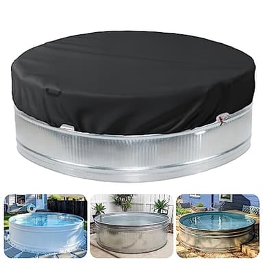 Sobana 7-8 ft Steel Round Stock Tank Pool Cover - Heavy Duty Waterproof Covers for Trough Pool, Wire Rope & Winch Design Increase Stability - Black